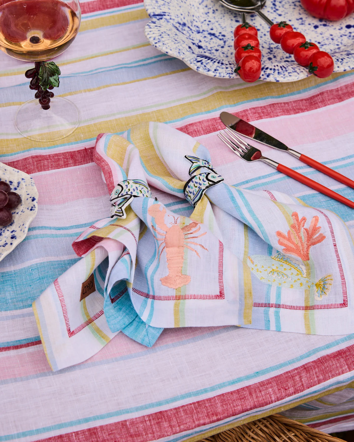 Bellissimo Stripe Embroidered 4P Napkin Set