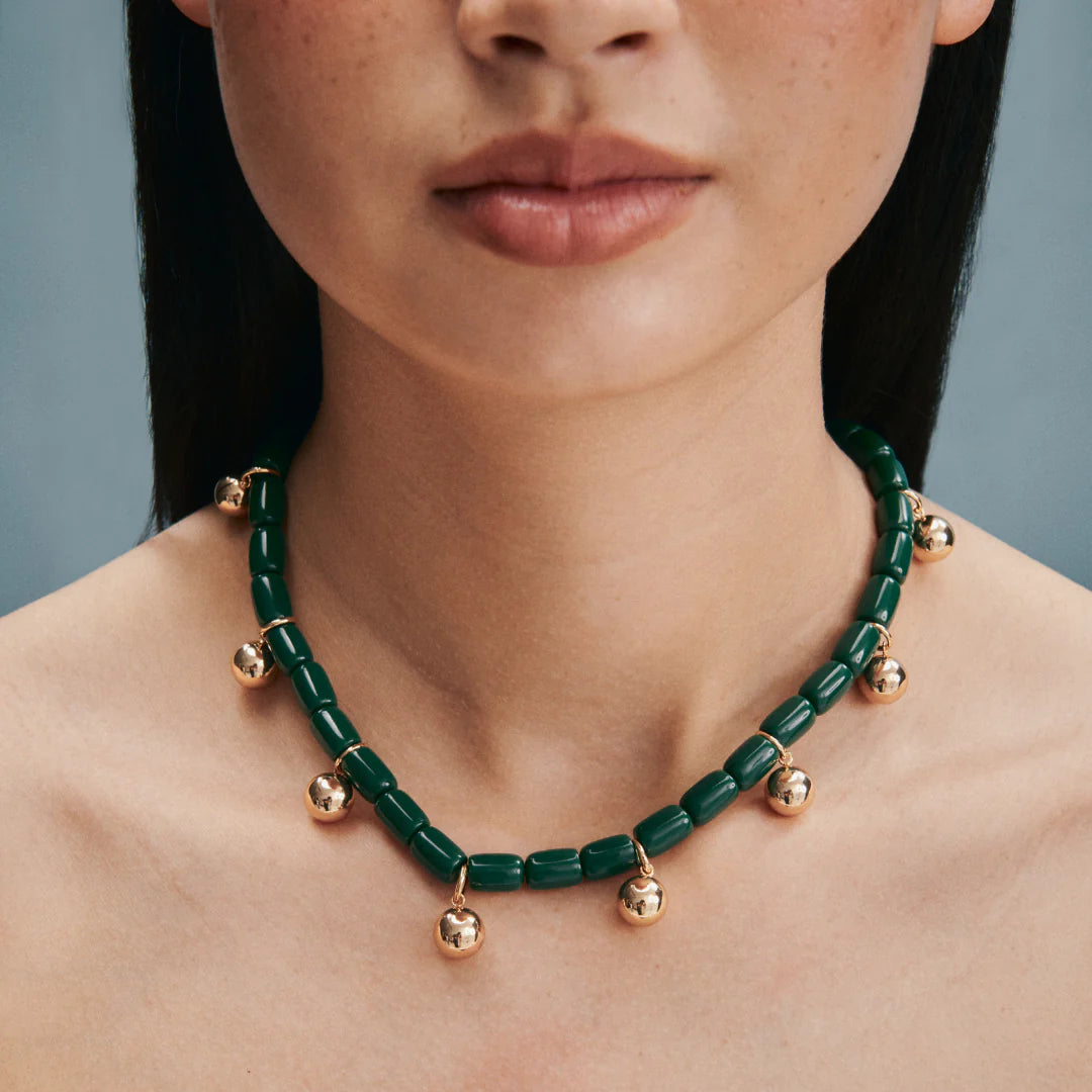 Resin Necklace - Forest Green/Gold