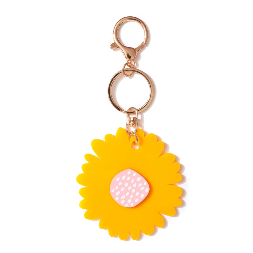 Giant Flower key ring - Sunshine Yellow with Pink