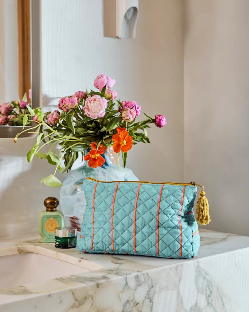 Aegean Stripe Quilted Cotton Toiletry Purse