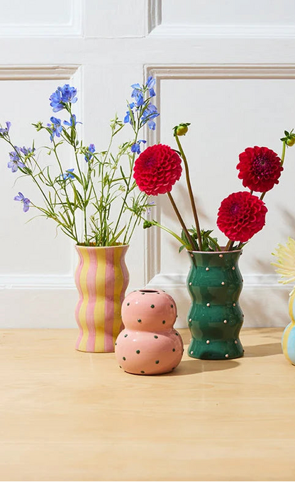 PALMA VASE GREEN PINK DOTTY