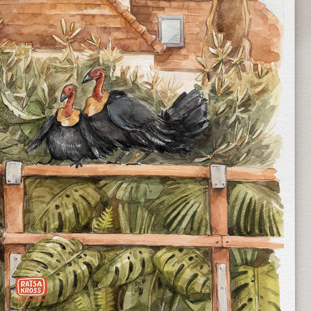 Brush Turkey & Lavender Street View- A4 Fine Art Print by Raisa Kross