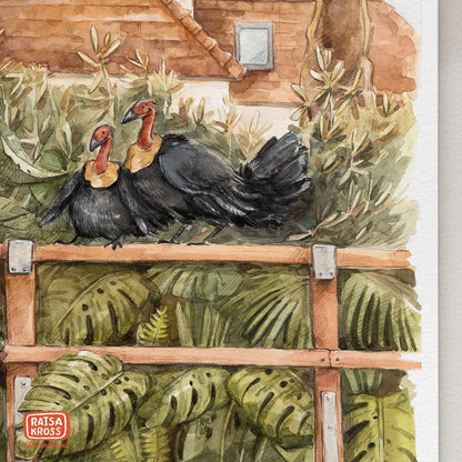 Brush Turkey & Lavender Street View- A4 Fine Art Print by Raisa Kross