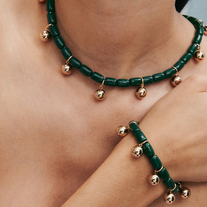 Resin Necklace - Forest Green/Gold