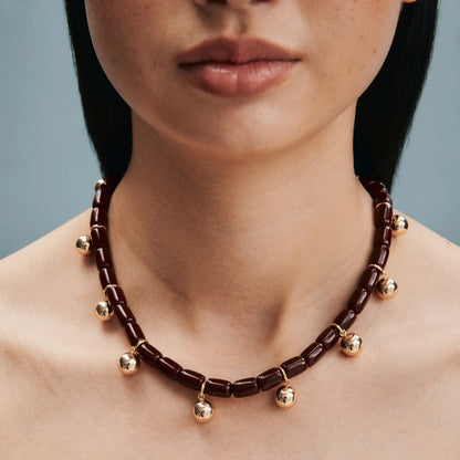 Resin Necklace - Burgundy/Gold