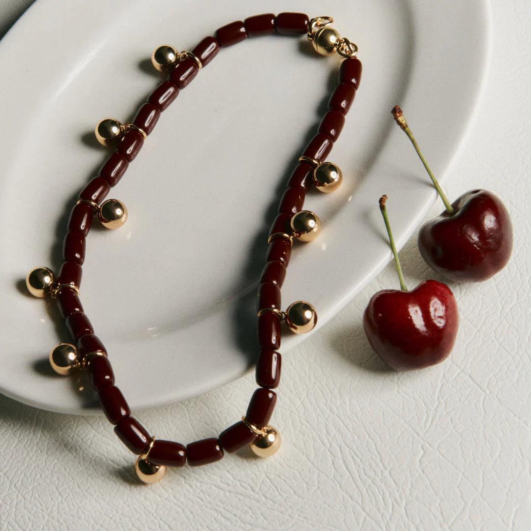 Resin Necklace - Burgundy/Gold
