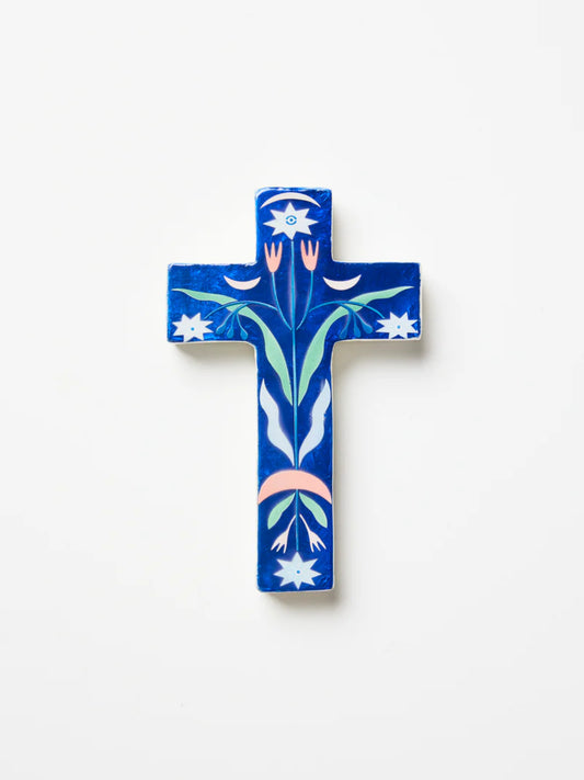 FABLE BLUE FLORAL SMALL CROSS