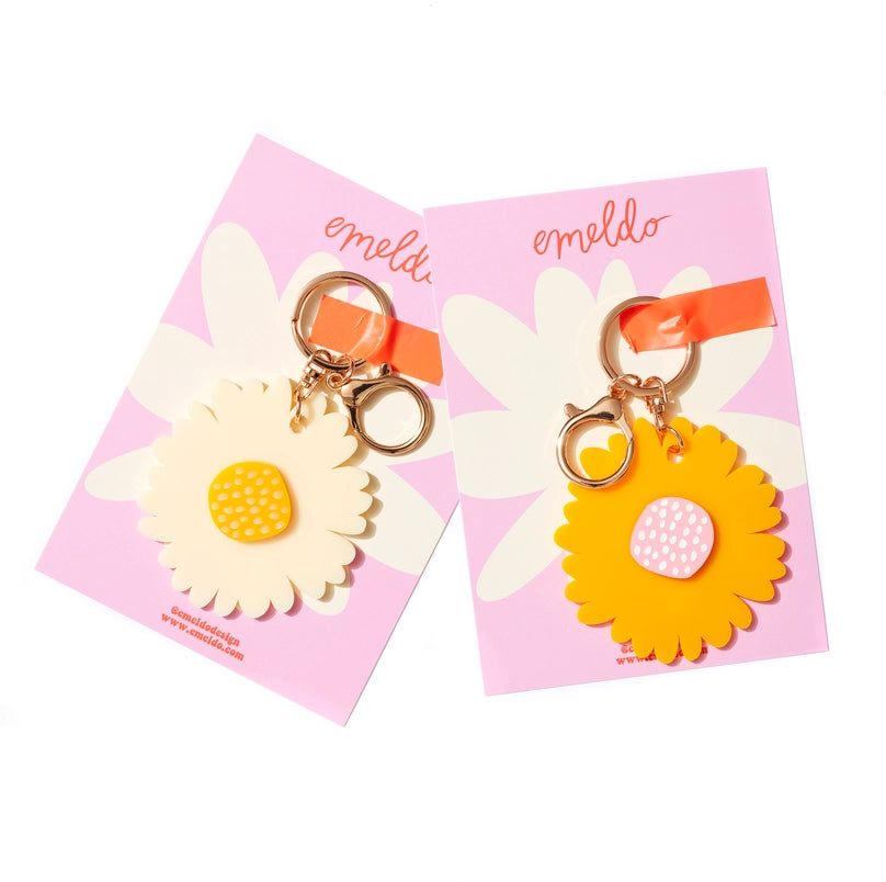 Giant Flower key ring - Sunshine Yellow with Pink