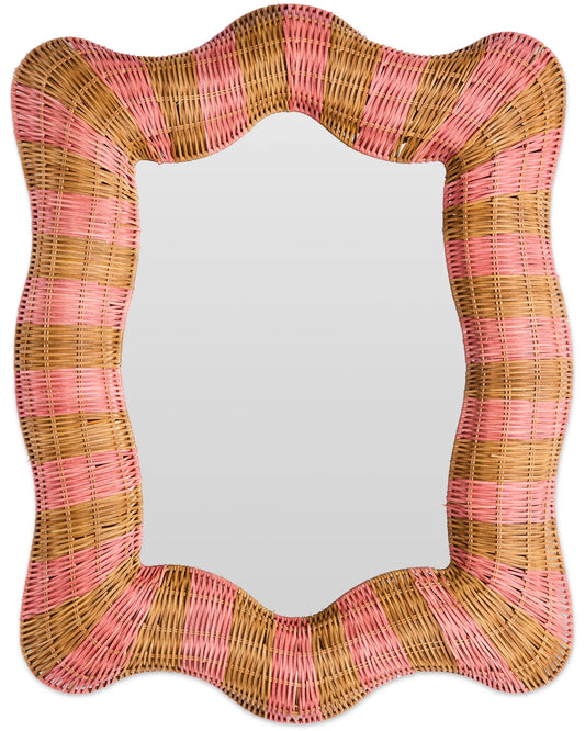 Guava Stripe Rattan Mirror - PICK UP ONLY