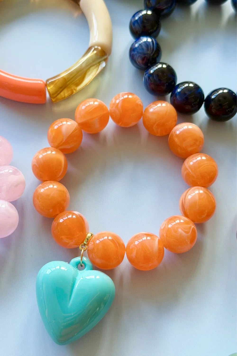 Bubble & Heart Bracelet - Tangerine