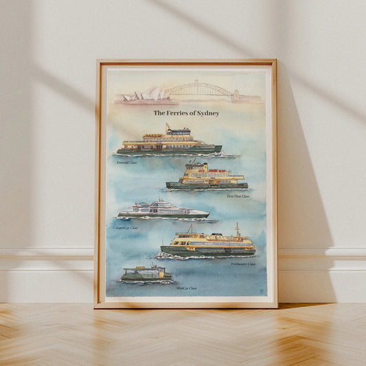 The Ferries of Sydney - A4 Fine Art Print by Raisa Kross