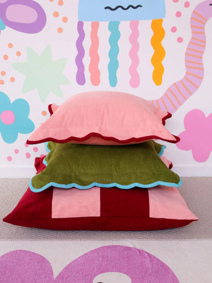 Corduroy Scalloped Cushion - Pistachio