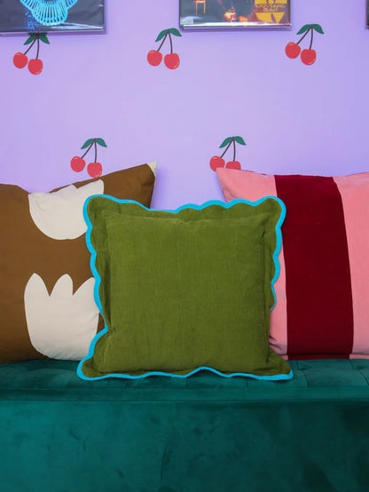 Corduroy Scalloped Cushion - Pistachio