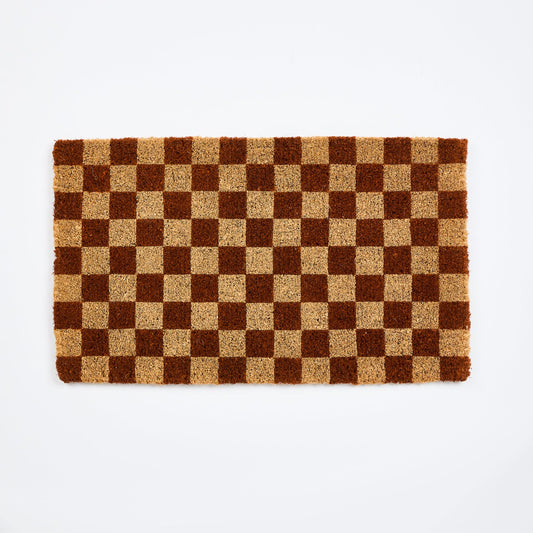 Checkers Tan Door Mat