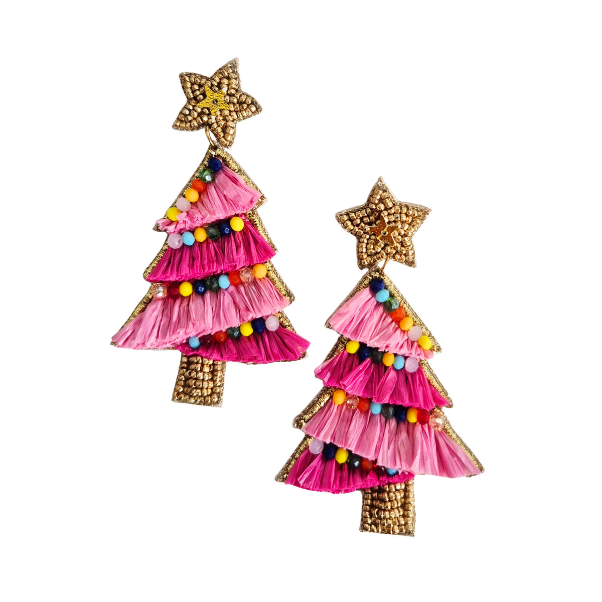 Pink Christmas Tree Earrings