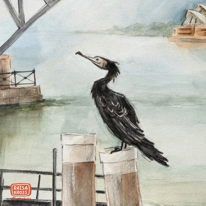 Cormorant from the North Side - A4 Fine Art Print by Raisa Kross