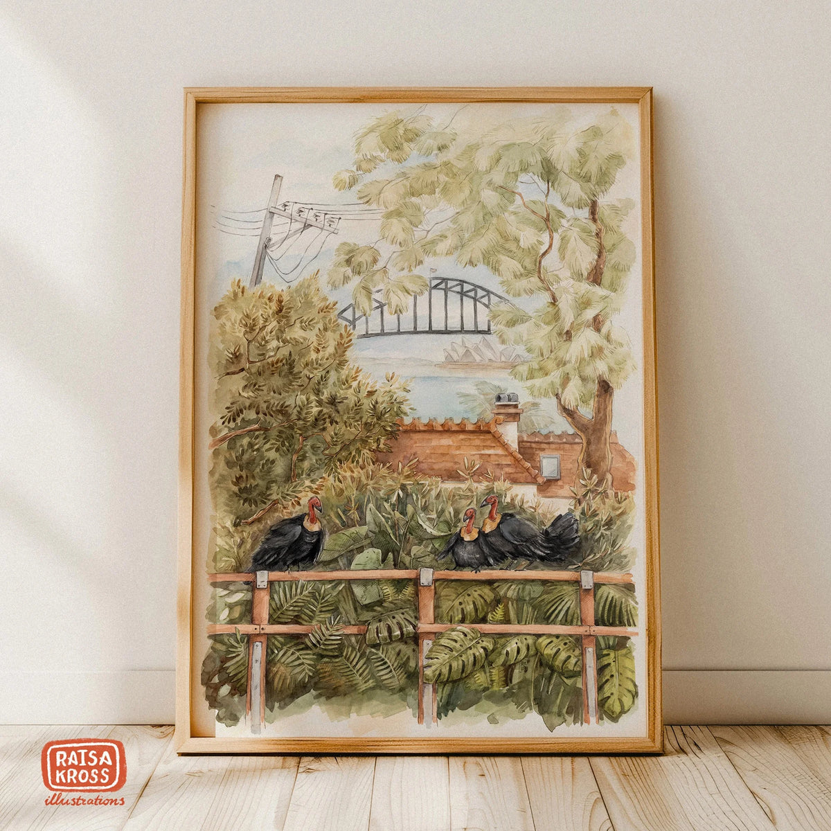 Brush Turkey & Lavender Street View- A4 Fine Art Print by Raisa Kross