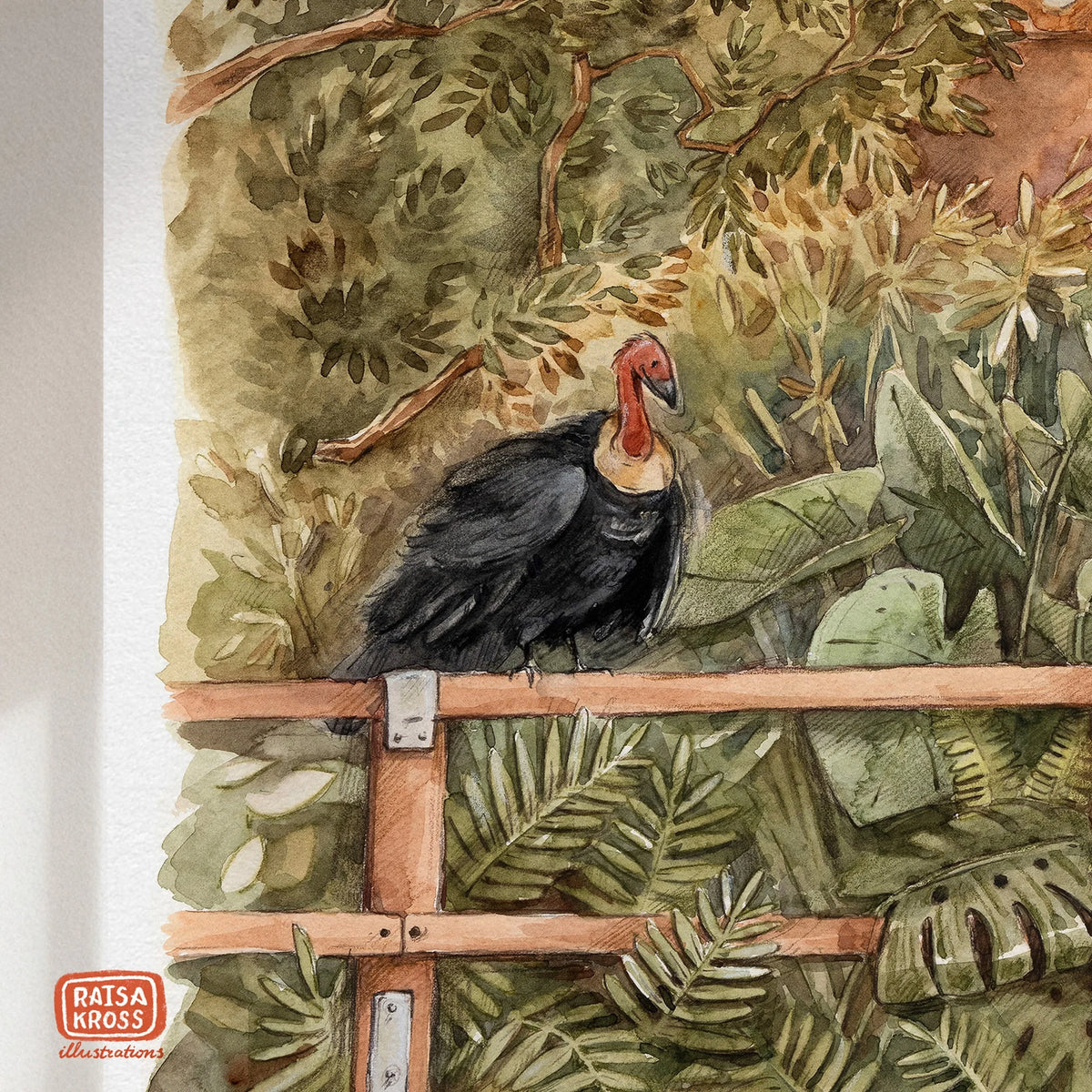 Brush Turkey & Lavender Street View- A4 Fine Art Print by Raisa Kross