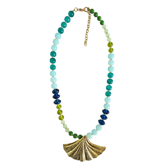 Aqua Shell beaded necklace