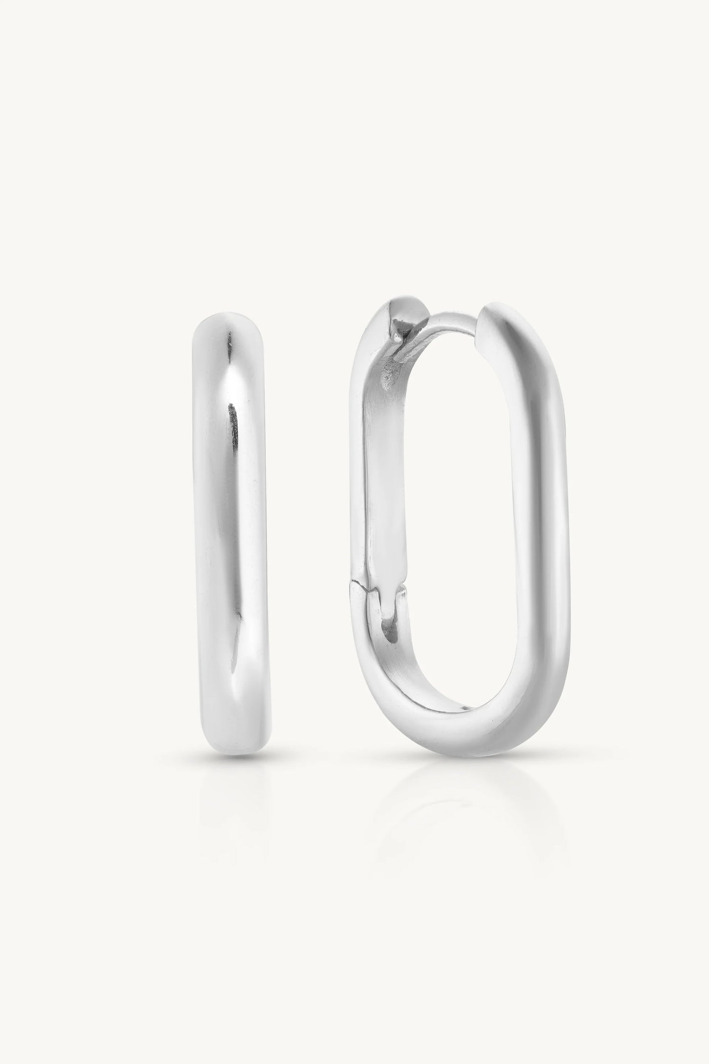 Paperclip Polished Silver Huggies - Large