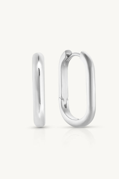 Paperclip Polished Silver Huggies - Large