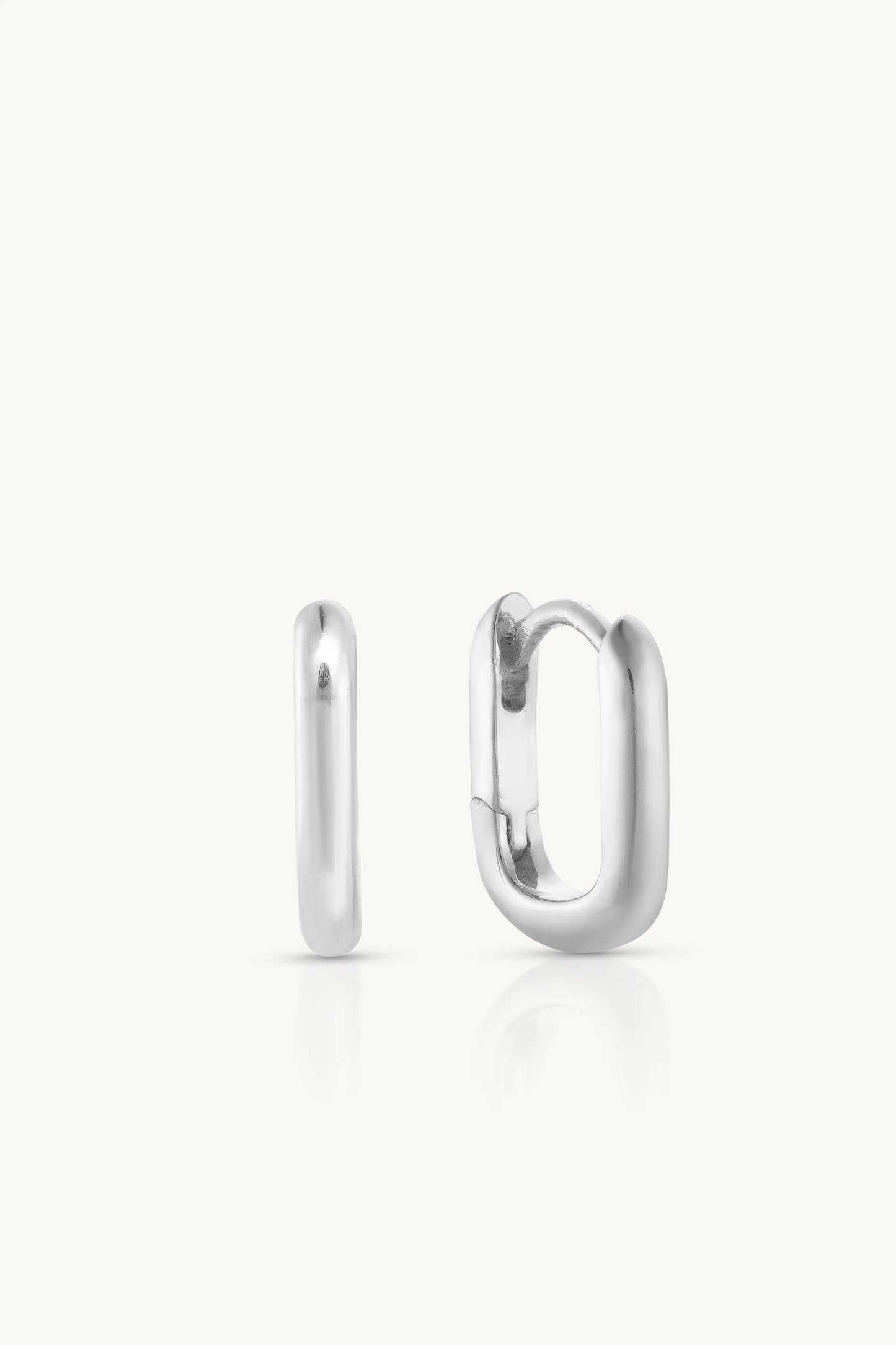 Paperclip Polished Silver Huggies - Small