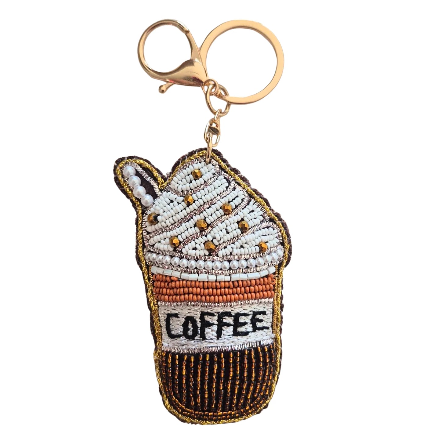 Beaded Coffee Keychain