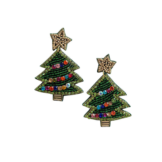Festive Beaded Christmas Tree Earrings