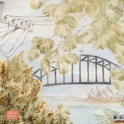 Brush Turkey & Lavender Street View- A4 Fine Art Print by Raisa Kross