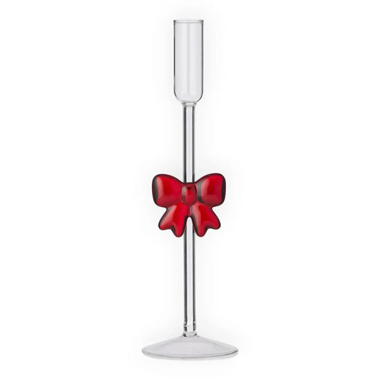 Red Bow Glass Candleholder