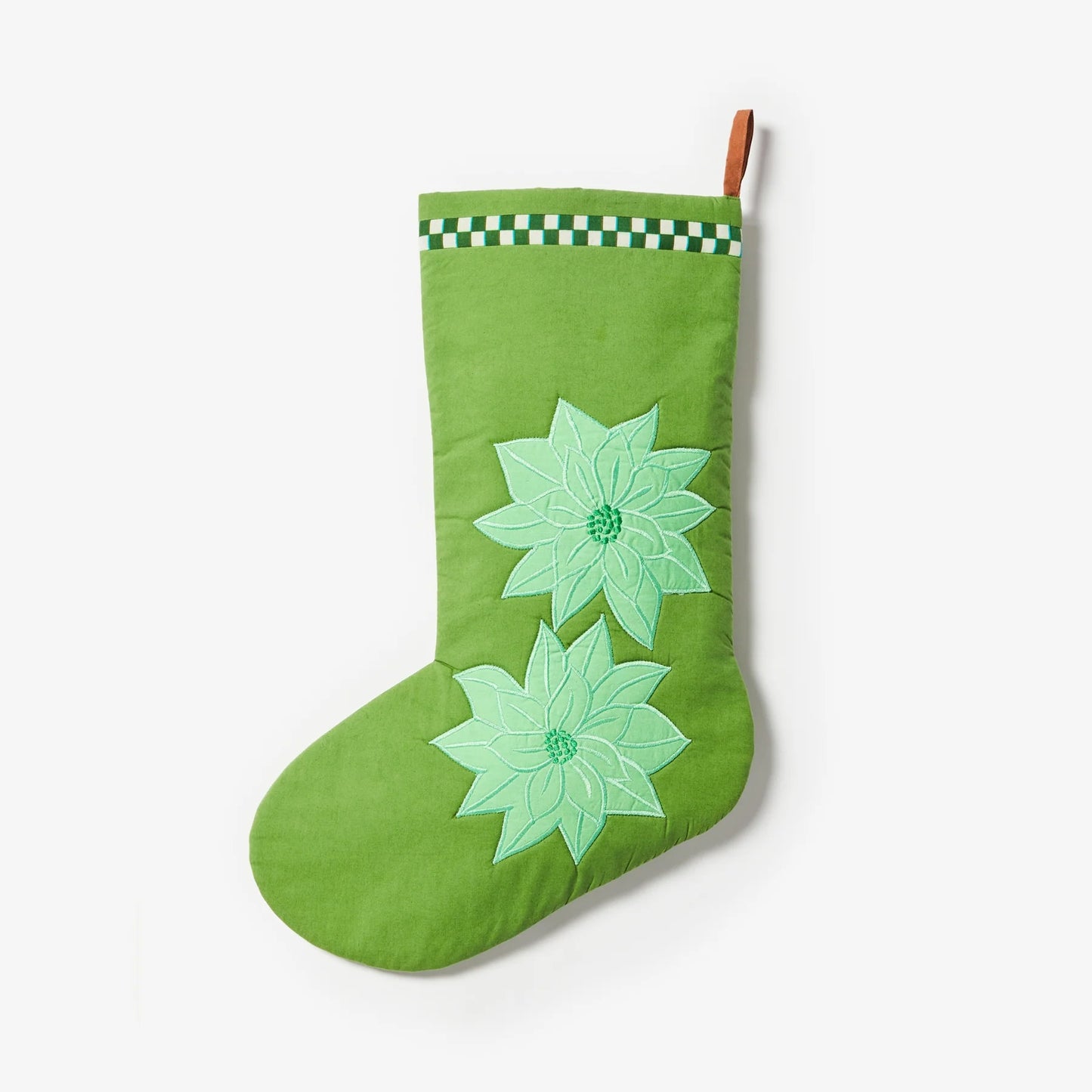 Poinsettia Green Christmas Stocking