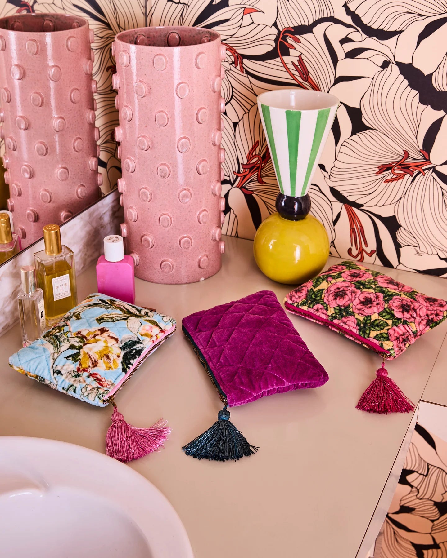 Golden Peony Velvet Cosmetics Purse