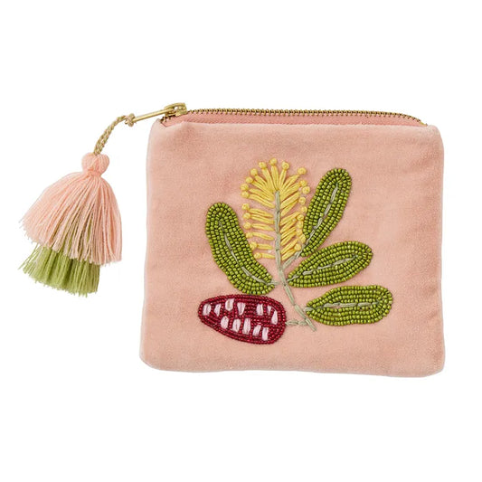 Banksia Embroidered Velvet Pouch