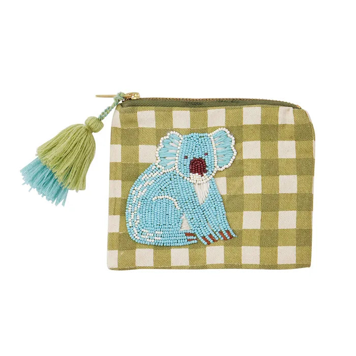 Blinky Embroidered Cotton Pouch  Olive