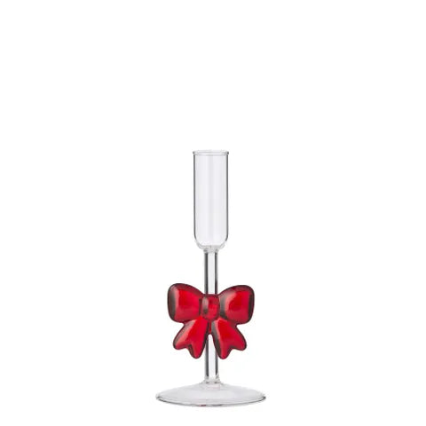 Red Bow Glass Candleholder