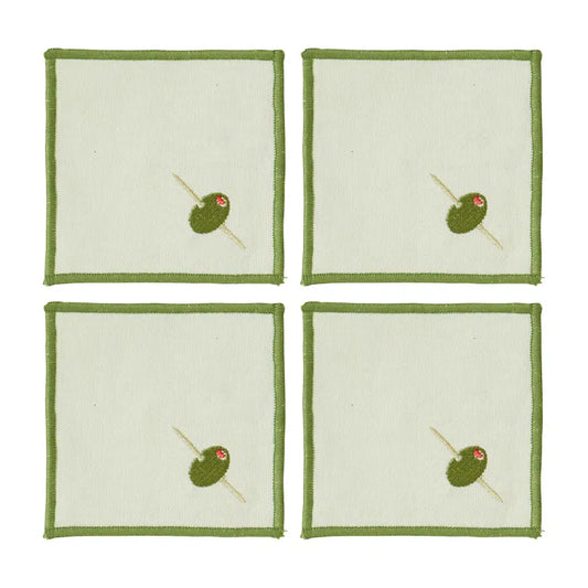 Olive Embroidered Cotton Coaster Set