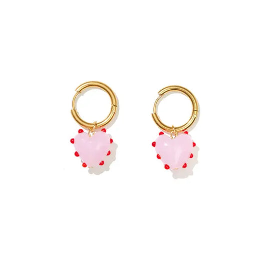 Heart Drop Hoops // Red and Pink On Gold
